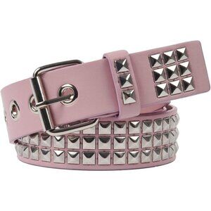 Women's Pink Metal Punk Rock Rivet Belt With Bright Pyramid Studded